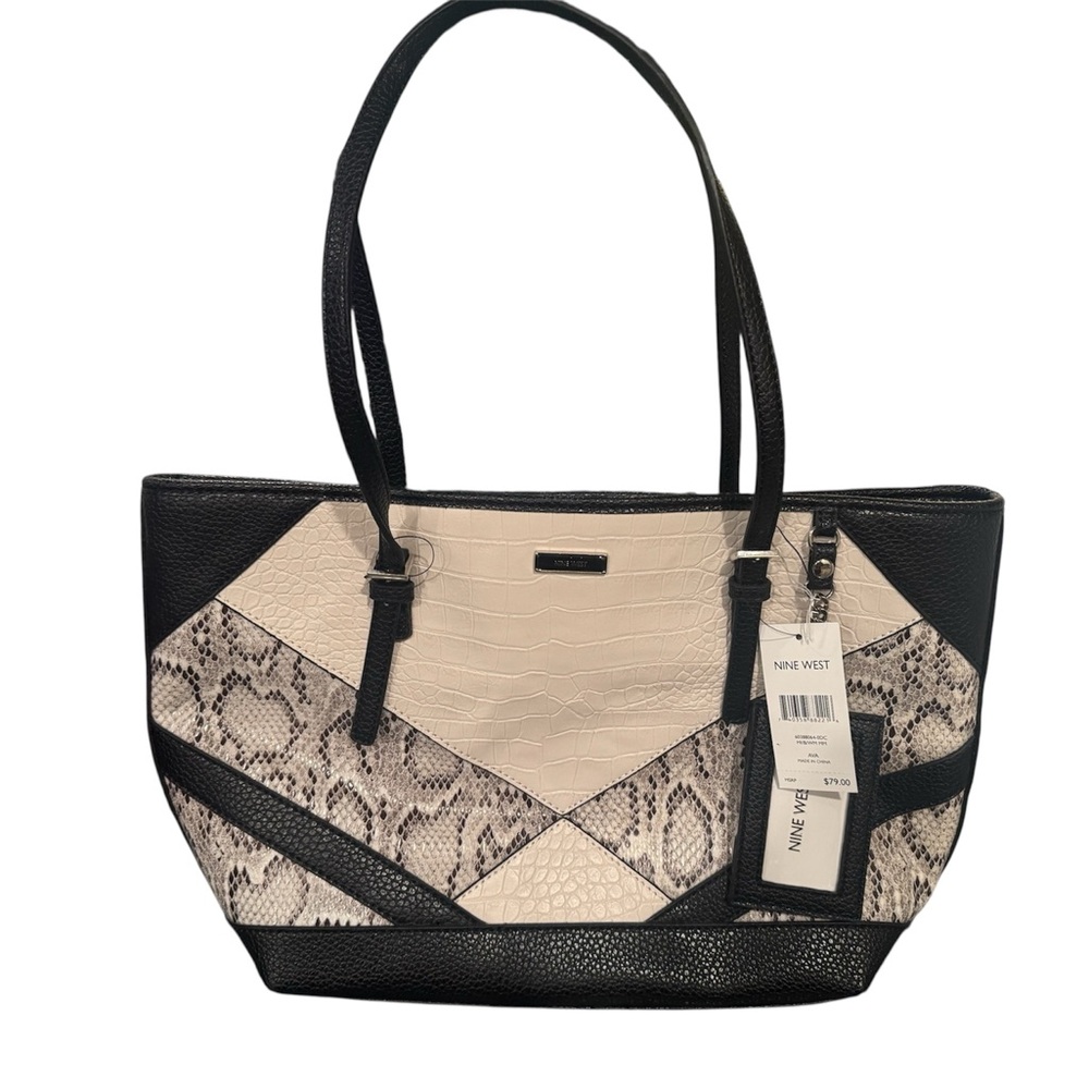 Nine West Black and Cream Patterned Tote